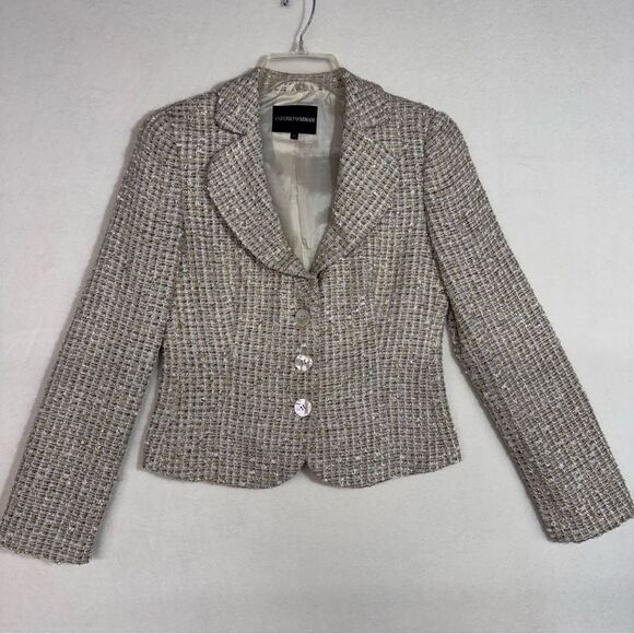 Emporio Armani Tan and Gold Tailored Blazer with Notched Lapels Vintage Sz 10 - Picture 1 of 10